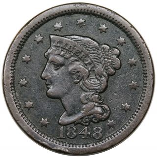 1848 Braided Hair Large Cent,  Rare N - 33,  R5,  Vf Detail