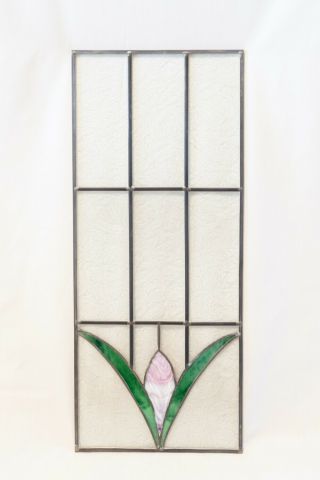 Vintage Tulip Leaded Stained Glass Window Panel - Lovely