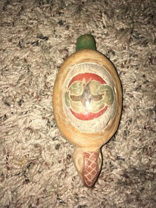 Rare Vintage Colorful Handmade Clay Ocarina Turtle Figurine Whistle Mexico Mayan