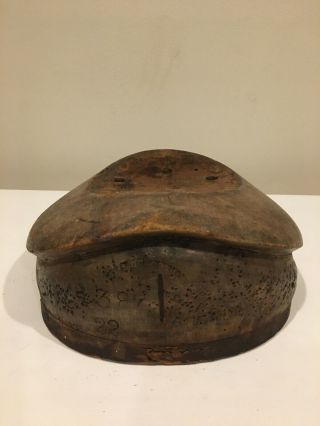 Rare Antique Hat Block Brim Millinery Mold Wooden Form Slanted