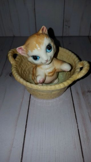 Rare Vintage Ceramic Kitty Cat In A Basket Brad Keeler