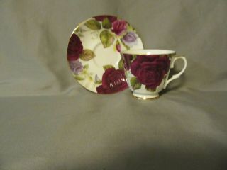 Duchess Fine Bone China Olde England Red Rose Bouquet Teacup And Saucer