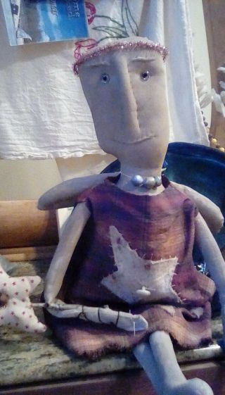 Grungy Angel Primitive Hand Made Folk Art Sitter Doll Thanksgiving Christmas