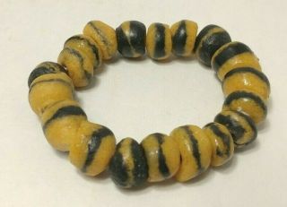 Vintage Antique African Trade Beads Yellow And Black Tiger Striped Bead Bracelet