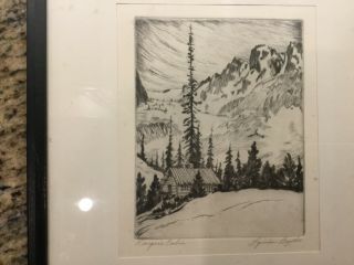 Vintage Lyman Byxbe Etching “rangers Cabin " Mountain Landscape Pencil Signed