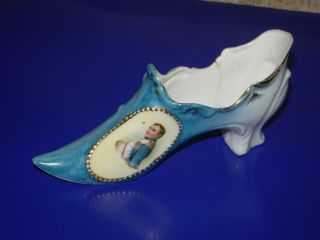 Antique French Porcelain Napoleon Shoe Very Pretty Blue Color