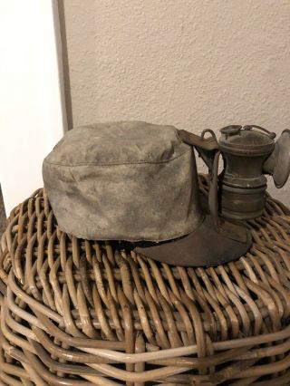Antique Miners Hat With Auto Lite Carbide Coal Lamp Attched Made In Usa