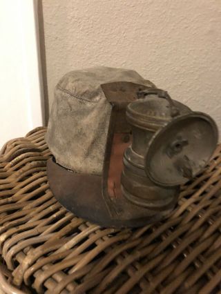 Antique Miners Hat With Auto Lite Carbide Coal Lamp Attched Made in USA 2