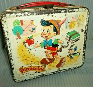 Rare 1971 Pinocchio Metal Lunch Box Walt Disney Movie Cool Lunchbox