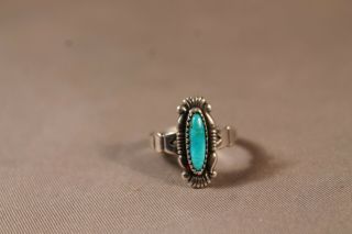Antique Vintage Sterling Silver Native American Turquoise Ring Size 4 1/2