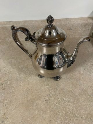 VINTAGE VICTORIAN ROSE SILVER PLATED COFFEE TEA SET WM.  ROGERS AND SONS TEA POT 3