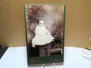 Antique Cabinet Card Photo Young Child In White Dress Morey Harrison Michigan