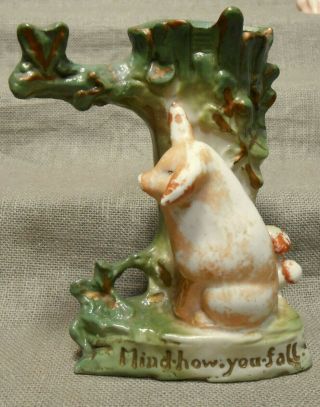 Antique German Porcelain Whimsy Fairing Pink Pig/tree Proverb - Mind How You Fall