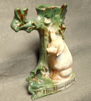 Antique German Porcelain Whimsy Fairing Pink Pig/Tree Proverb - Mind How You Fall 2
