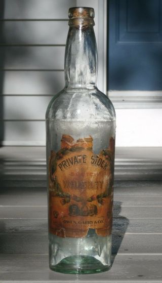 Early Antique Labeled Private Stock Scotch Whiskey 3 Piece Mold Whiskey Bottle