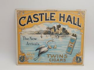 Antique Vintage Advertising Store Sign Castle Hall Twin Cigar Stork Cardboard