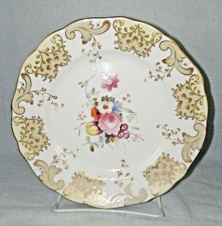 Antique English Hand Painted Plate - Swag & Scroll Border W/ Flower Spray Center