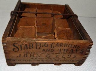 Antique 1906 Wood Star Egg Crate Carriers & Trays John Elbs Ny Holds 12 Eggs