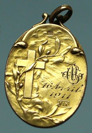 Antique Art Pendant Filled Gold Fix Jesus Christus Monograms 1911 By Tairac