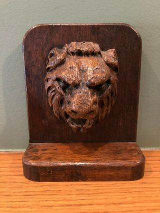 Vintage Wood Carved Lion Bookend - Only One - For Re - Purpose