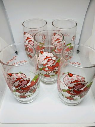 Stawberry Shortcake Vintage Set Of 5 Glasses,  1980
