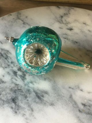 Vintage Antique Blue Silver Mercury Glass Christmas Ornament Indent