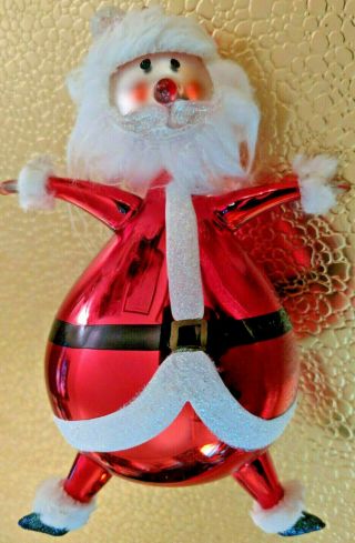 Rare Vtg De Carlini Blown Glass Santa Christmas Ornament Mica Hand Paint Italy