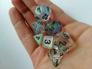 7 Extremely Rare Out Of Print (oop) Chessex Borealis Clear Dice Polyset Rpg D&d