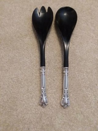 Gorham Chantilly Salad Serving Fork And Spoon Set With Sterling Silver Handles