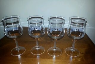 Rare Perrier Sparkling Water Set Of 4 Crystal Tulip Wine / Water Glasses