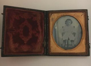 Antique Daguerreotype Tin Type Photographs In Case Frame Toddler Child Baby