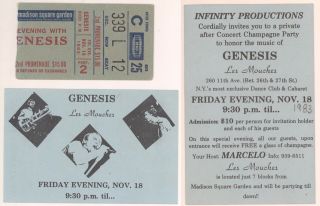 Rare Genesis 11/18/83 Nyc Ny Msg Ticket Stub & Post Concert Party Invitation