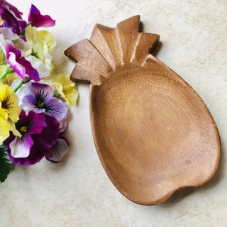 Vintage Wood Hand Carved Pineapple Tray Mid Century Modern Home Decor
