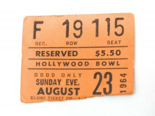 Beatles Rare 1964 Concert Ticket Stub For The Hollywood Bowl Concert