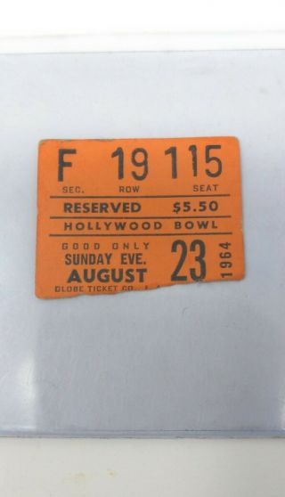 Beatles RARE 1964 CONCERT TICKET STUB FOR THE HOLLYWOOD BOWL CONCERT 3