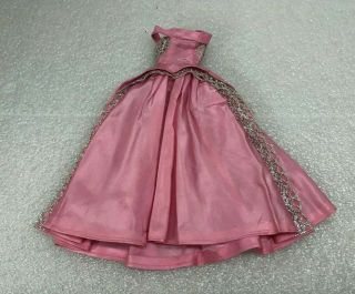 Vintage Barbie Sophisticated Lady Doll Pink Satin Gown Dress W/ Silver Lace Trim