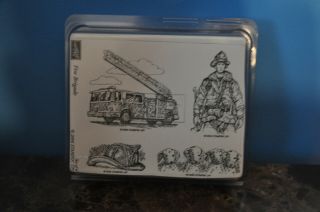 Stampin Up Fire Brigade Retired Stamp Set Rare Fireman Dalmatian Dogs Truck Hat