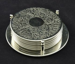 Vintage Nest Table Coasters Mats Protectors And Stand Embossed Silver Plated