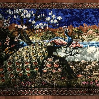 Vintage Peacock Colorful Wall Rug Tapestry Large 47”x 71” Hanging Art Home Decor 3