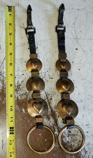 Pair Antique Horse Brass Hearts Harness Reins Guides Rings