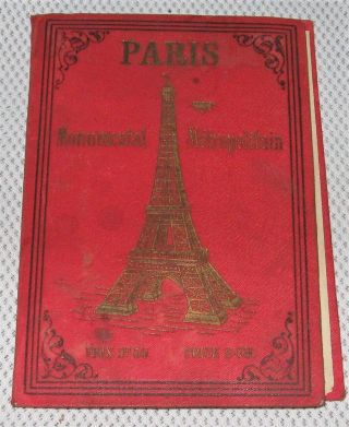 Antique Fold Out Map Of Paris W/ Illustrated Monuments - In French Circa 1900