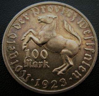 Rare Germany Weimar 100 Mark 1923 Westfalen German Notgel Horse Coin