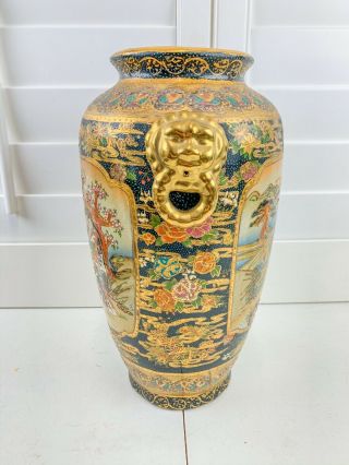 STUNNING Rare Vintage Royal Satsuma Hand Painted Vase Japanese 15” Chinese Stamp 2