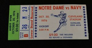 Rare 1976 Notre Dame Vs Navy College Football Ticket - Cleveland Stadium