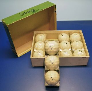 Vintage Antique Circa 1930s - 40s Dozen Box Of Stag Two - Dot Golf Balls