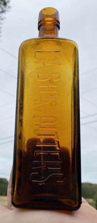 Antique Yellow Amber Lashs Bitters Bottle Tonic Laxative Color Early
