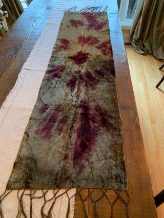 Antique Victorian Tie Dyed Velvet Chic Piano Scarf Purple Shabby With Fringe