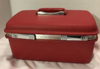 Vintage Red Aspen Cosmetic Make - Up Art Train Case With Mirror And Tray Rare