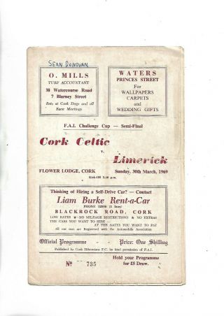 30/3/69 Fai Cup Semi Final At Cork Cork Celtic V Limerick Rare