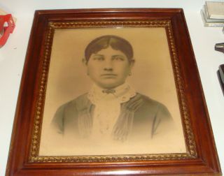 Large Photograph Of A Young Woman Circa 1900 21 " X 19 " Ornate Antique Wood Frame